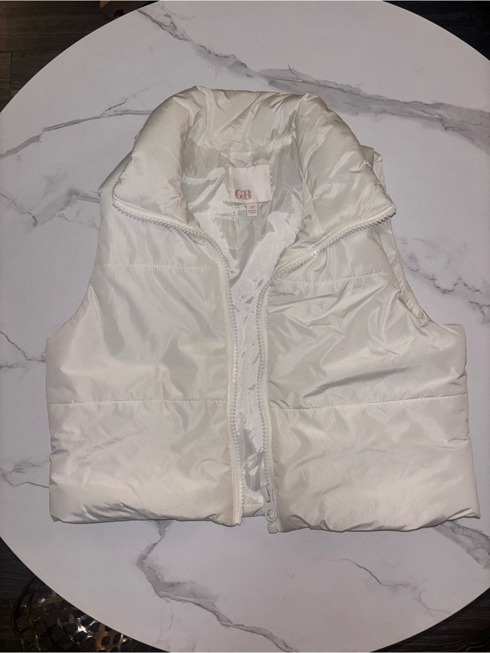 White Cropped Puffer Vest